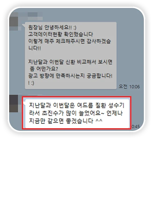 상승기획 마케팅 성과에 만족한 한의원 원장이 실제로 보낸 카카오톡 대화 캡처